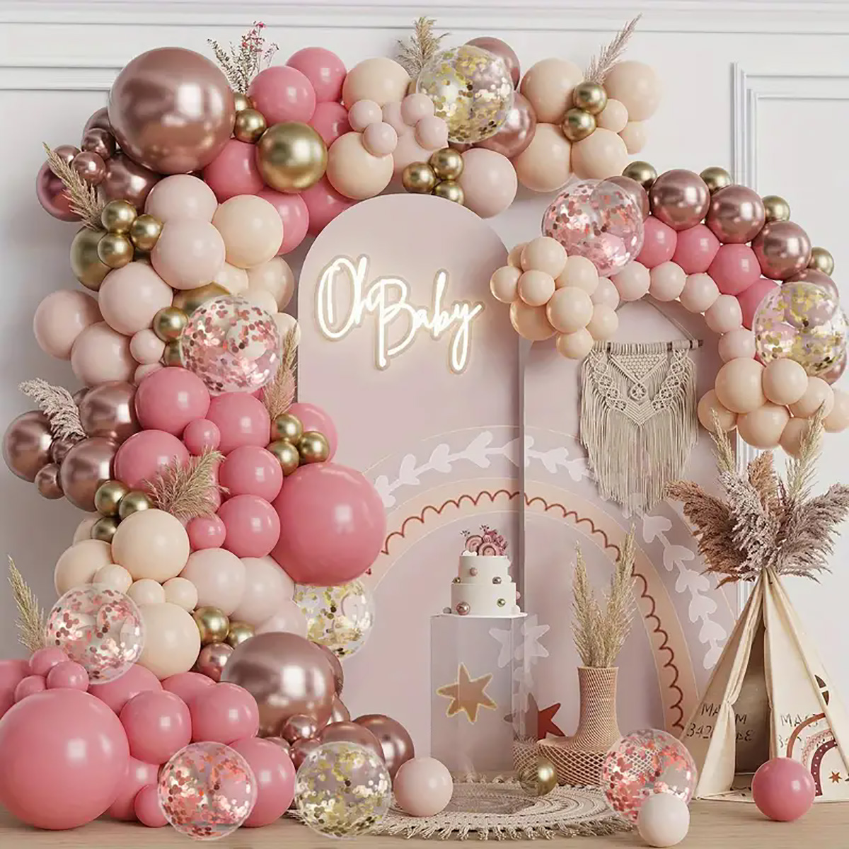 137pcs 빈티지 핑크 로즈 화이트 모래 라텍스 풍선 - Wedding Day Supply Kit 리뷰 및 가격