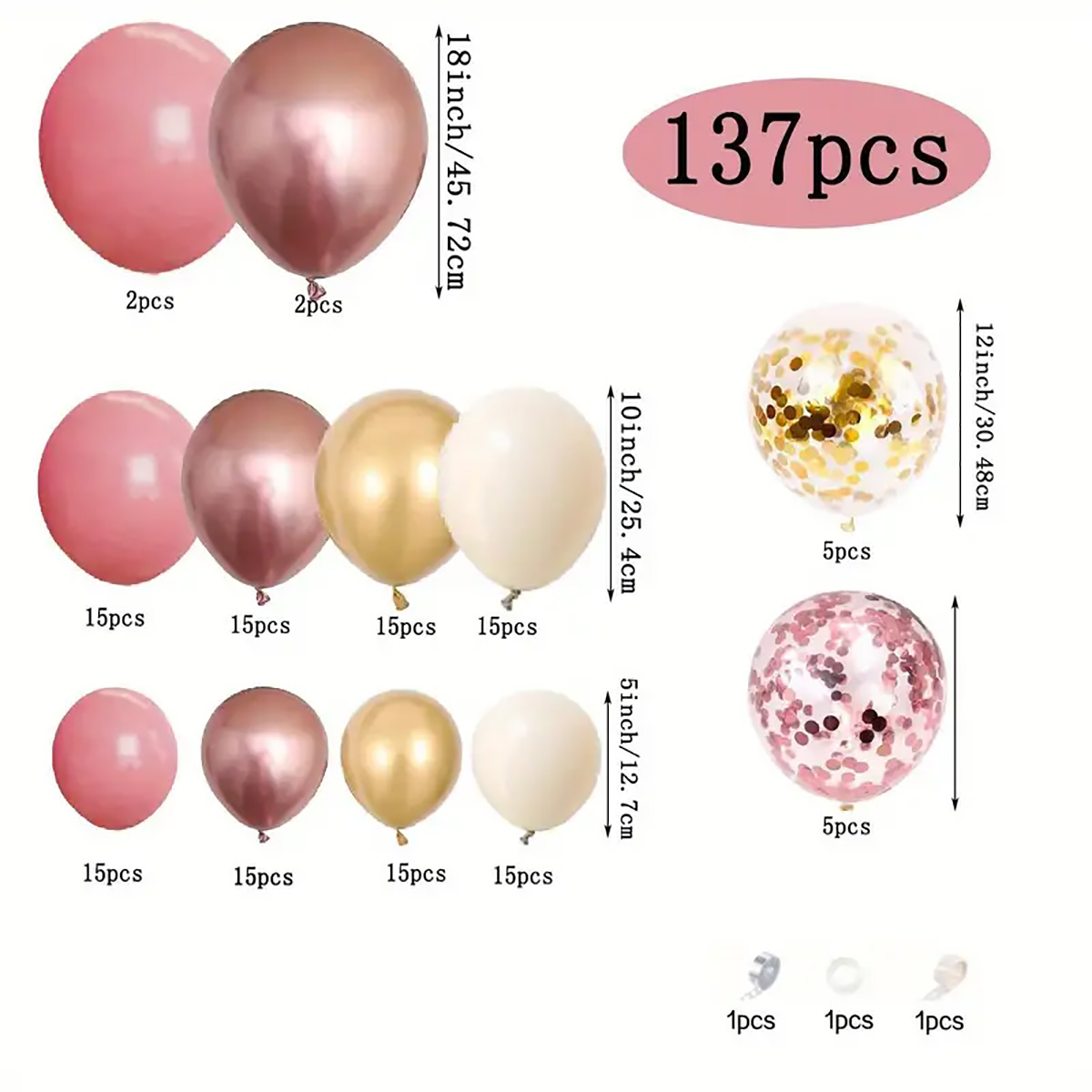 137pcs 빈티지 핑크 로즈 화이트 모래 라텍스 풍선 - Wedding Day Supply Kit 리뷰 및 가격